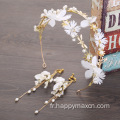 Casque de fleur en or cristal de feuille de mariée nuptiale